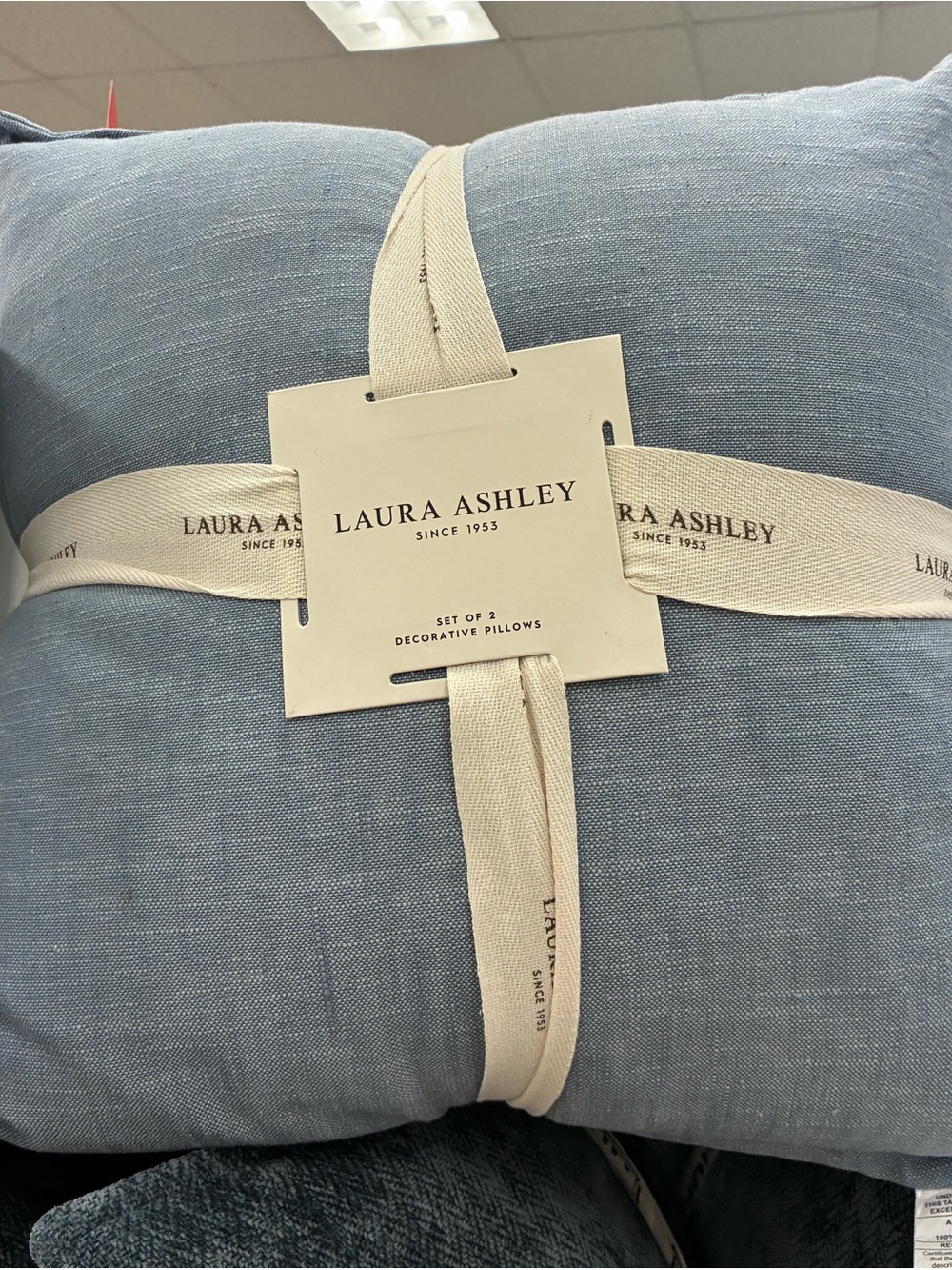 SET OF 2 Laura Ashley Soft Blue Linen-Texture Decorative Pillow